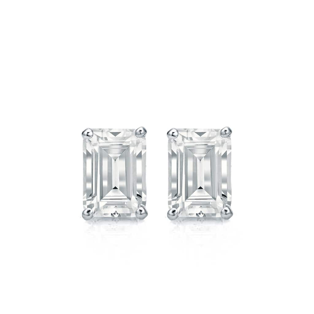 Auriya 14k Gold Lab Grown Emerald Diamond Stud Earrings 0.50 to 5.00 ct. tw. 4-Prong Basket Push-Back (F-G VS)