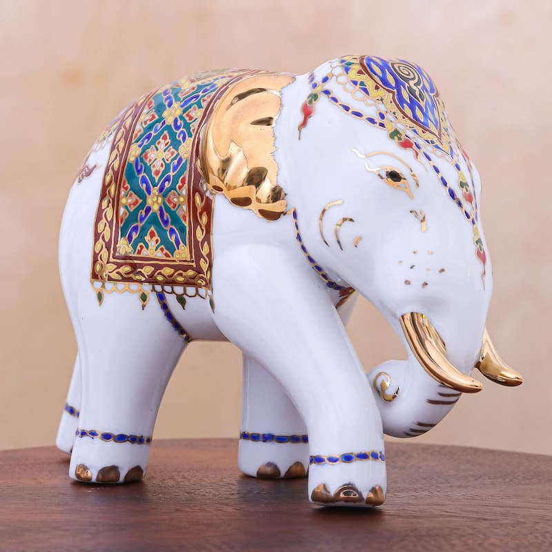 Novica Handmade Aristocratic Elephant Benjarong Porcelain Figurine
