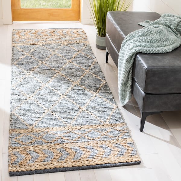 slide 2 of 3, SAFAVIEH Handmade Natural Fiber Stoyana Trellis Jute Rug 2'3" x 8' Runner - Natural/Blue - Runner
