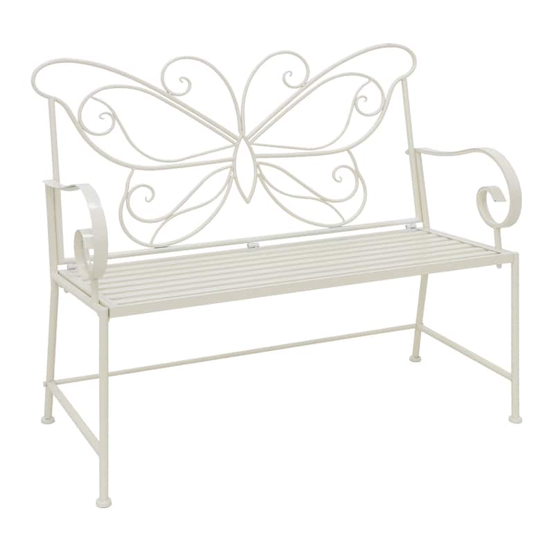 Maypex 42" Outdoor Bench Mteal Patio Garden Bench Butterfly Design - N/A - Ivory