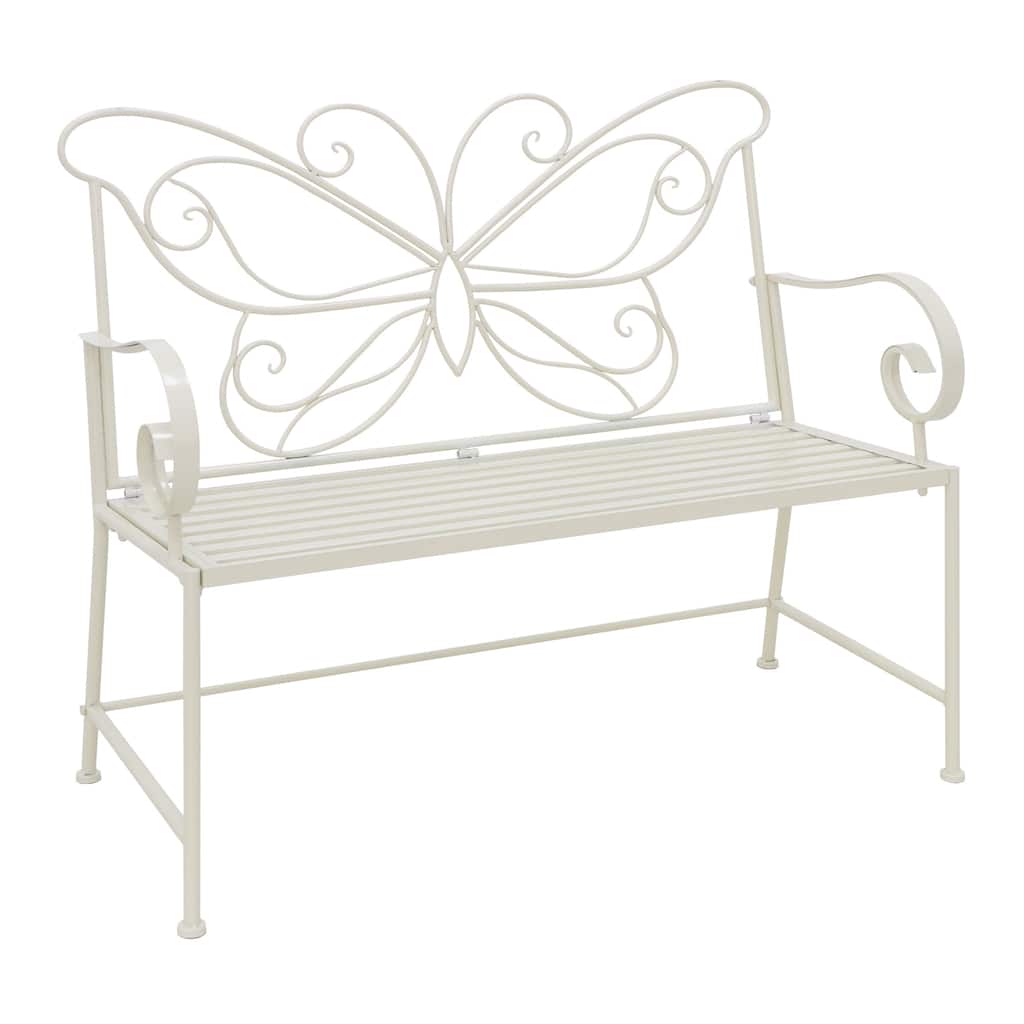 Maypex 42" Outdoor Bench Mteal Patio Garden Bench Butterfly Design - N/A