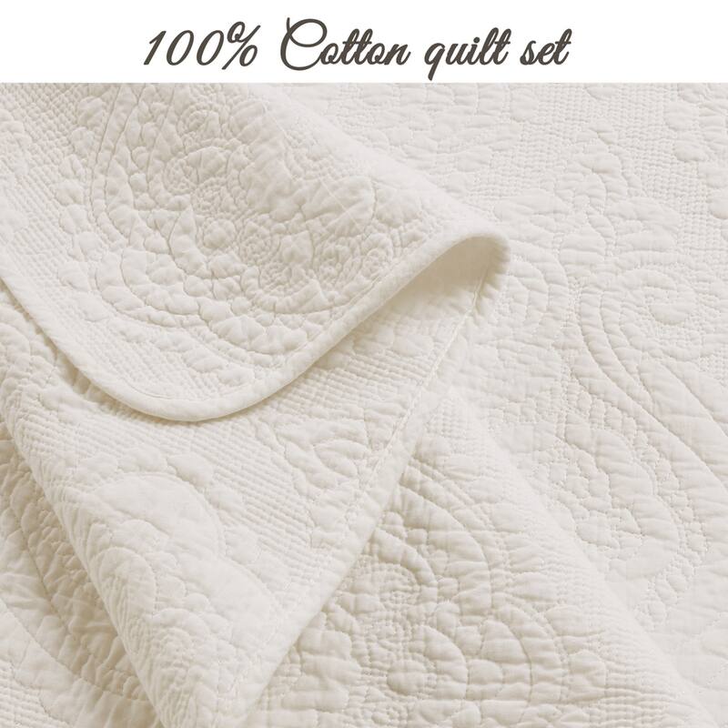 Gracewood Hollow Golding Medallion Cotton Solid (White or Ivory) Quilt Bedding Set
