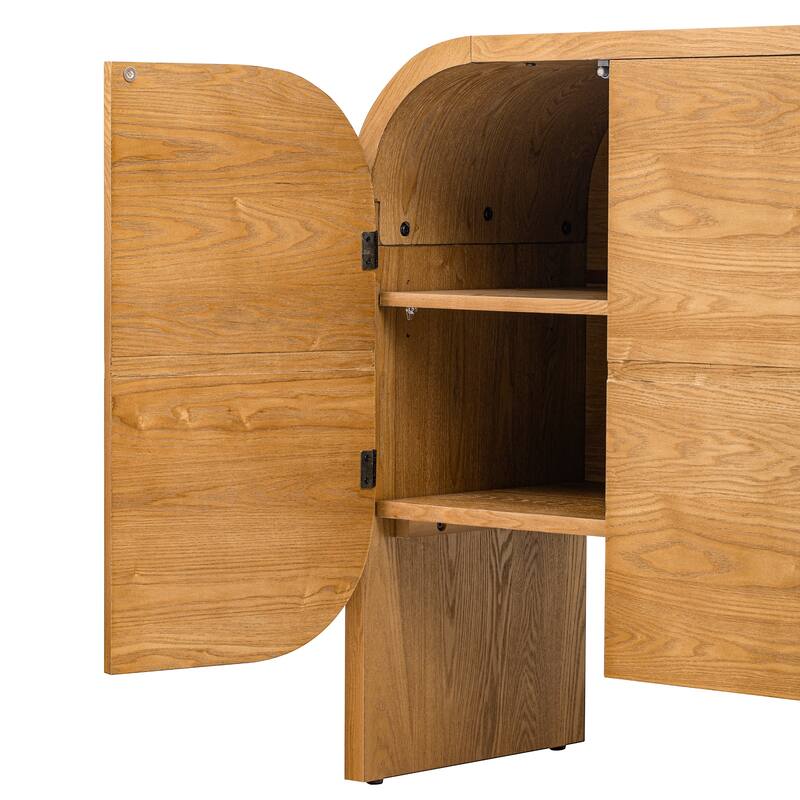 Buffet Cabinet with Storage, Wood Sideboard Cabinet with Curvy Edge, 4 Doors Retro Credenza Storage Cabinet
