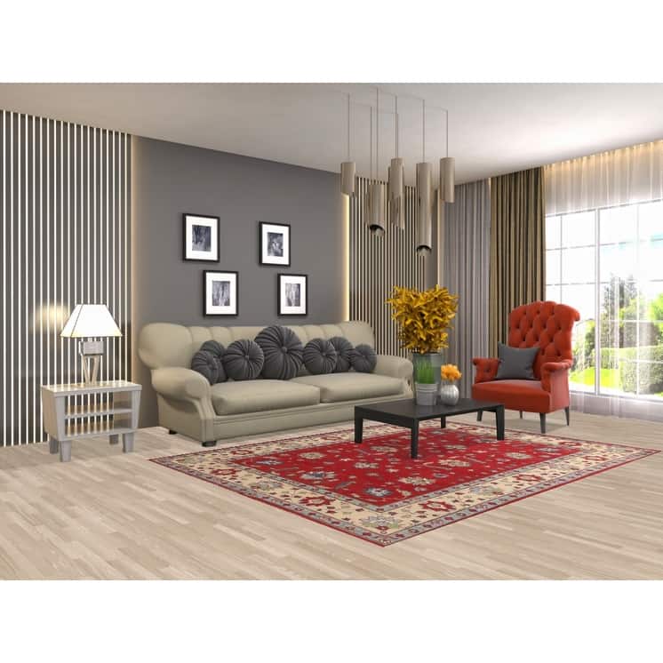 Red Kazak Area Rug Hand-Knotted Floral Wool Carpet - 5'9" x 7'8"