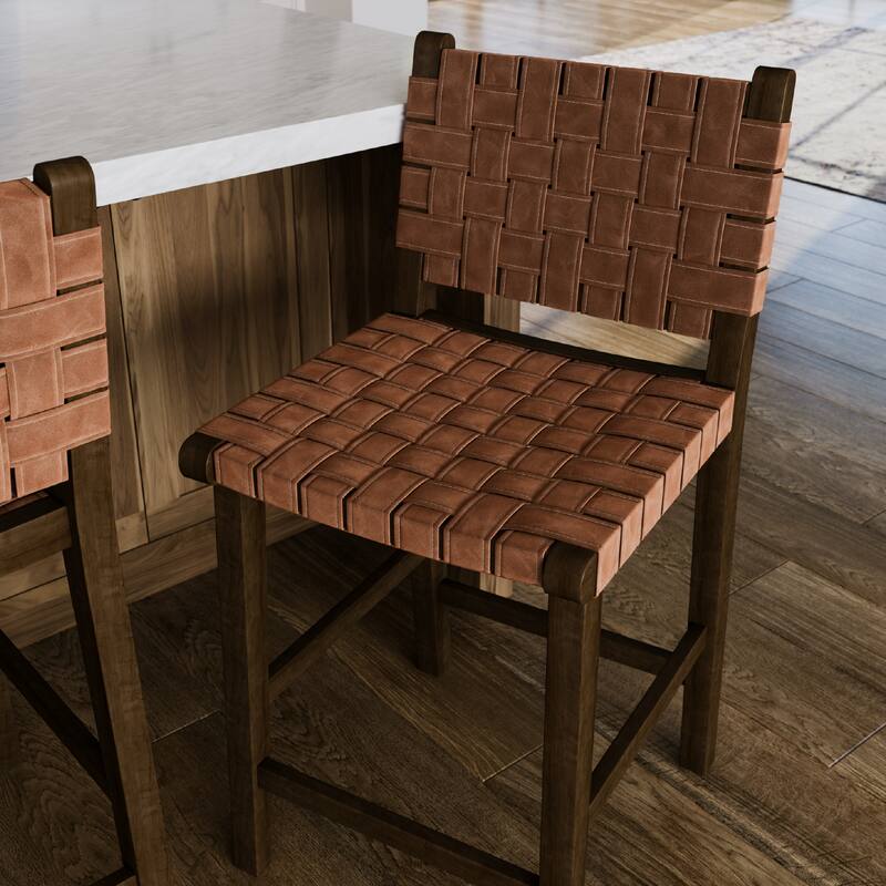 Maven Lane Noah Kitchen Dining Stool with Vegan Leather - Aged Brown - Counter Height