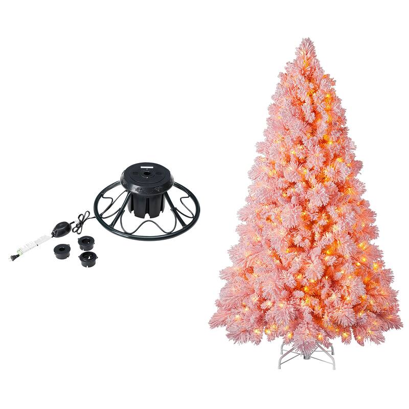 Home Heritage Rotating Tree Stand Base w/ Snowdrift 6.5 Ft Pre-Lit Holiday Tree