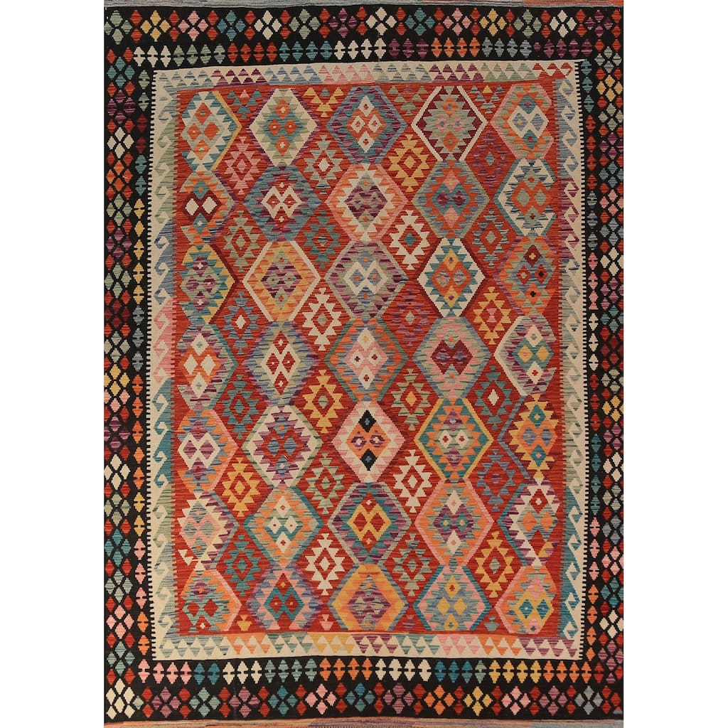 South Western Style Kilim Oriental Area Rug Hand-Woven Wool Carpet - 8'2"x 11'5"