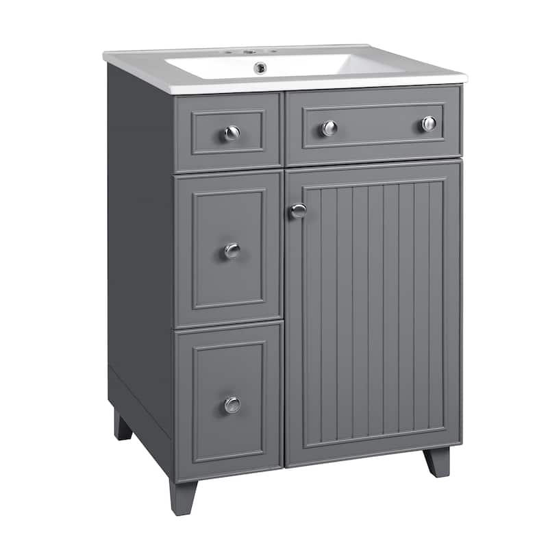 24" Bathroom Vanity with Ceramic Sink, Two Drawers, Soft-Close Door