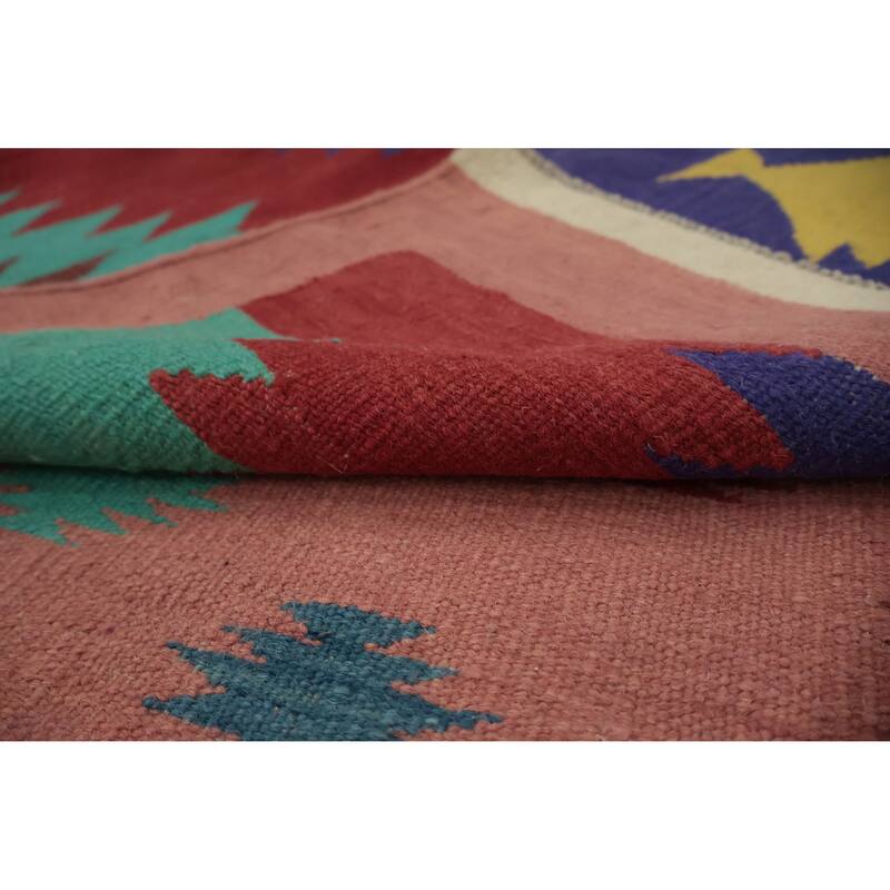 Hand Woven Oriental 100% Wool Carpet Southwestern Tribal Pink Kilim Area Rug - 9' 6'' X 8' 3''