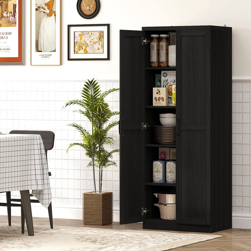 63" 2-Door Kitchen Pantry, Freestanding with 2 Adjustable Shelves