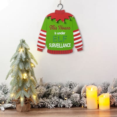 Glitzhome Wooden Christmas Elf Sweater Wall Hanging Sign Door Hanger