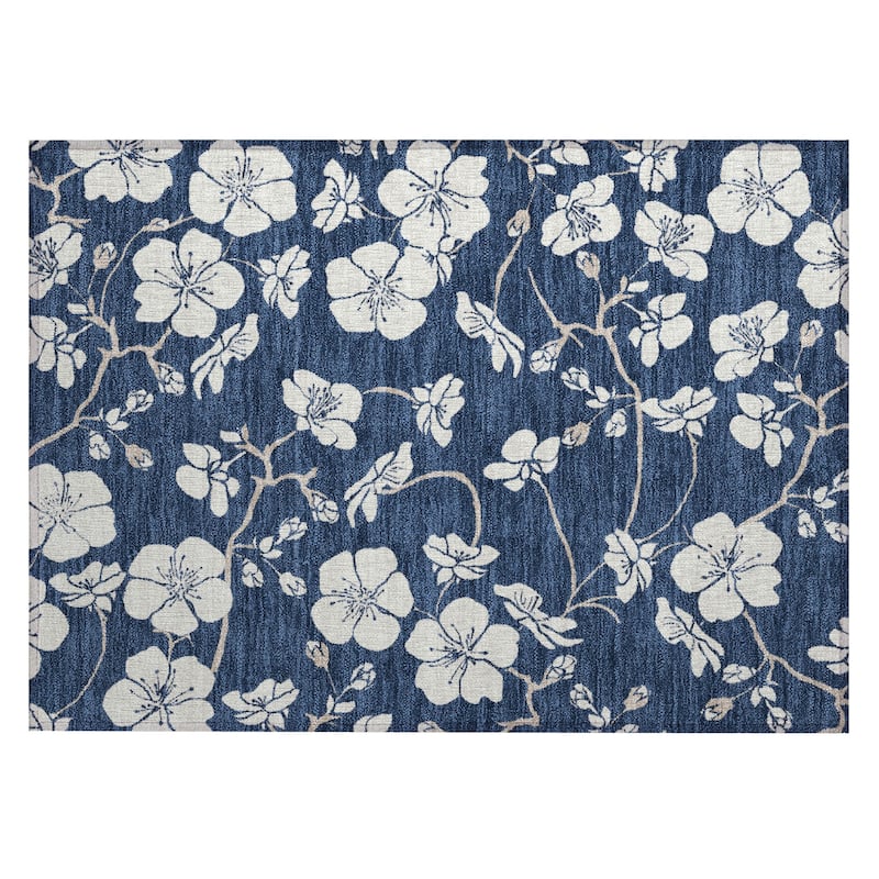 Machine Washable Indoor/ Outdoor Calm Floral Chantille Rug