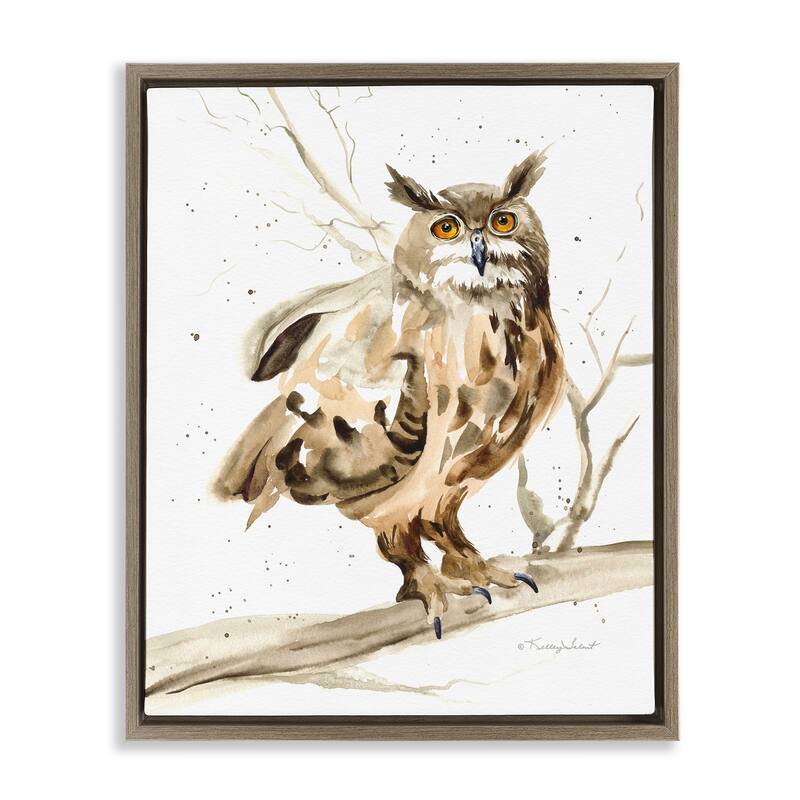 Stupell Owl Perched in Tree Framed Floater Canvas Wall Art Design by Kelley Talent - 25 x 31 - Brown
