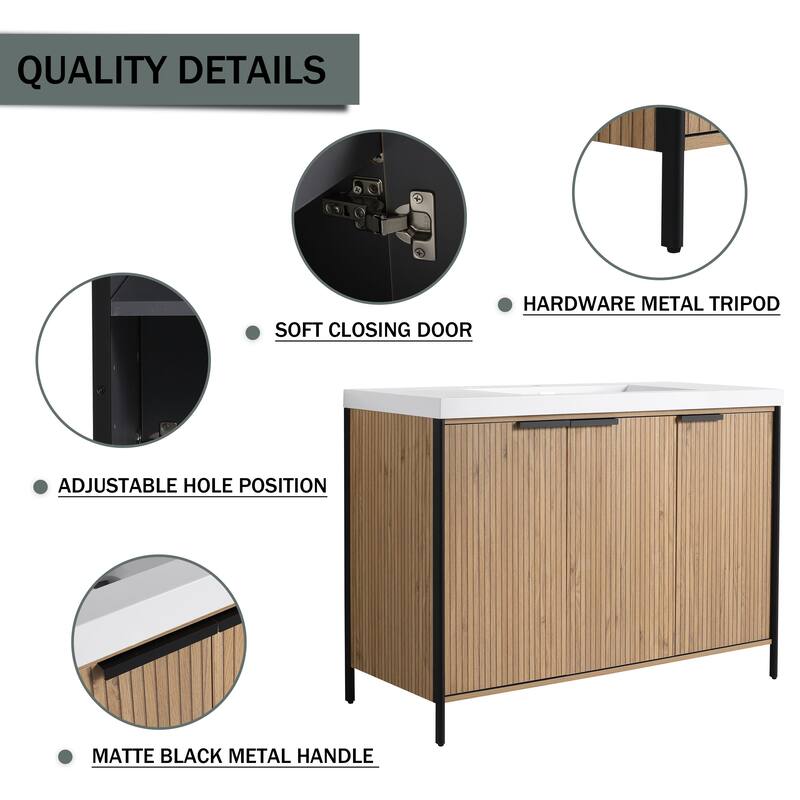 59-inch Double Sink Bathroom Vanity with Adjustable Shelves, Soft-Close Hinges, Resin Basin