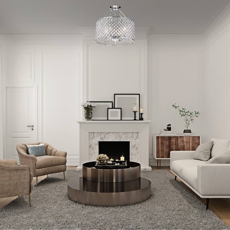 Chrome 4-Light Beaded Drum Crystal Semi Flush Mount