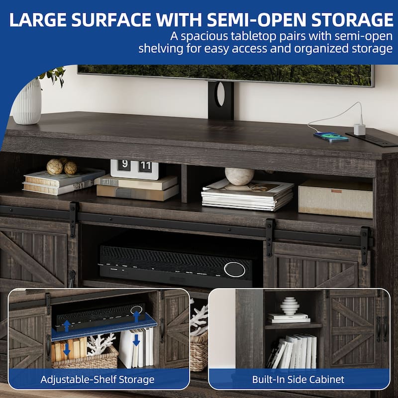 Moasis Corner TV Stand with Barn Doors for 70" TVs