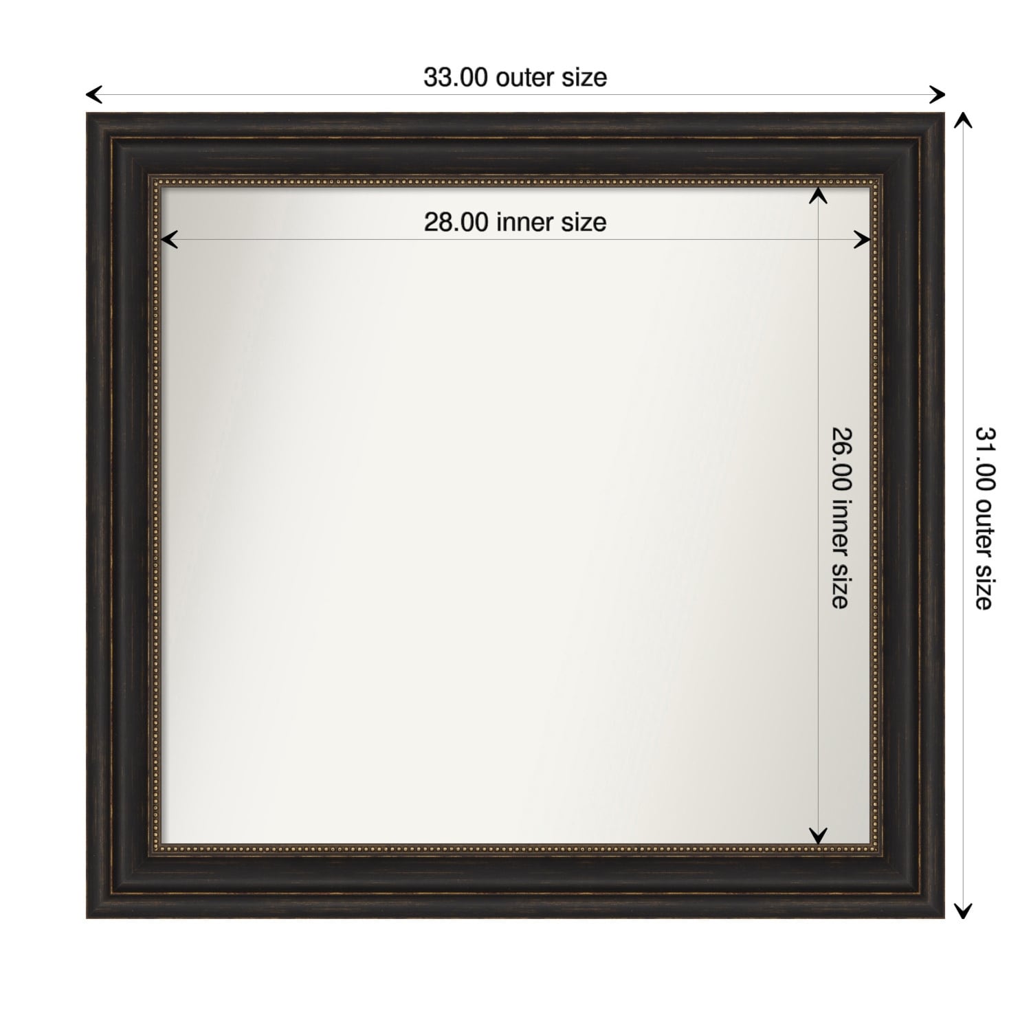 Accent Bronze Framed Non-Beveled Custom Wall Mirror, Bathroom Vanity Mirror