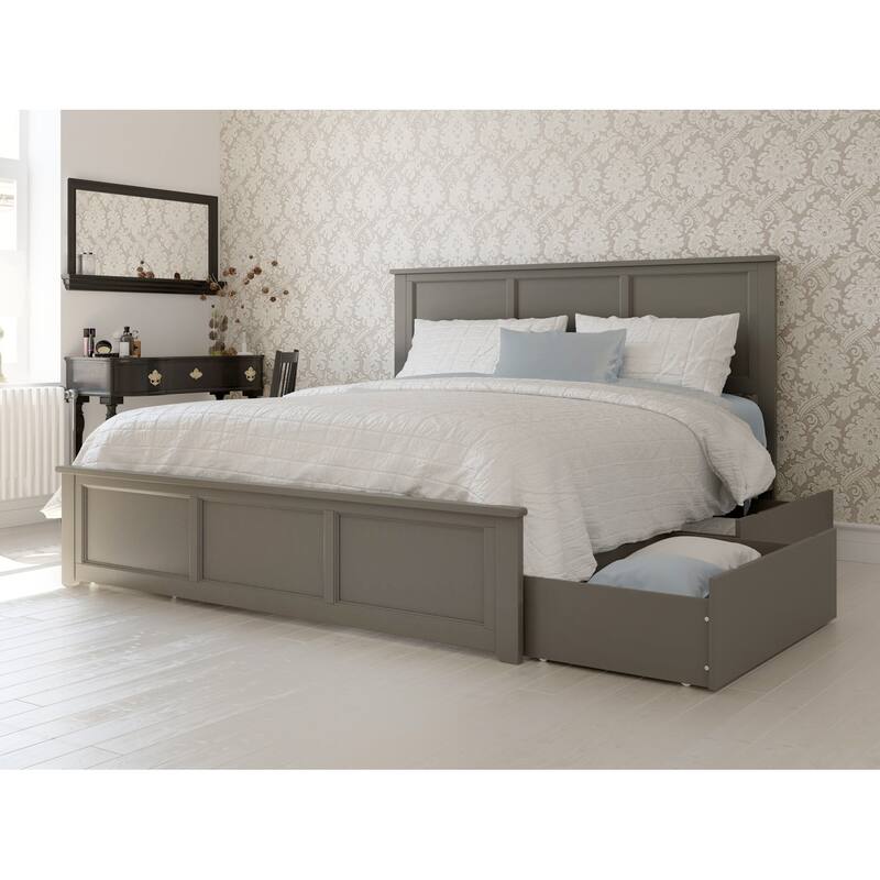 King Size Platform Bed with Footboard & Storage - Modern Grey Bedroom Furniture