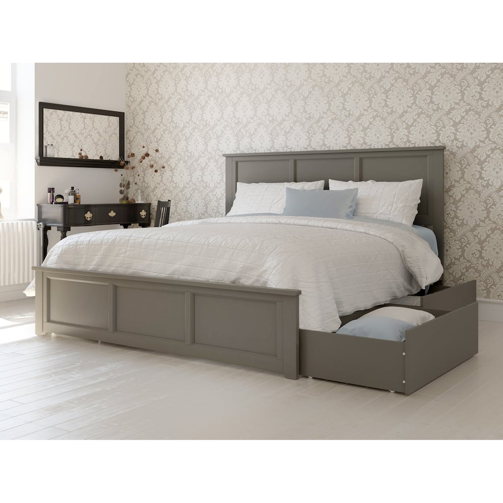 King Size Platform Bed with Footboard & Storage - Modern Grey Bedroom Furniture