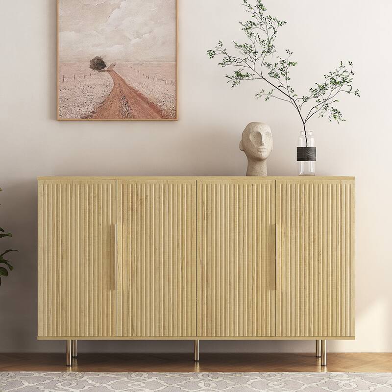 Black Modern Buffet Cabinet with Storage, Fluted Sideboard Large Buffet with Adjustable Shelves, Credenza - Wood