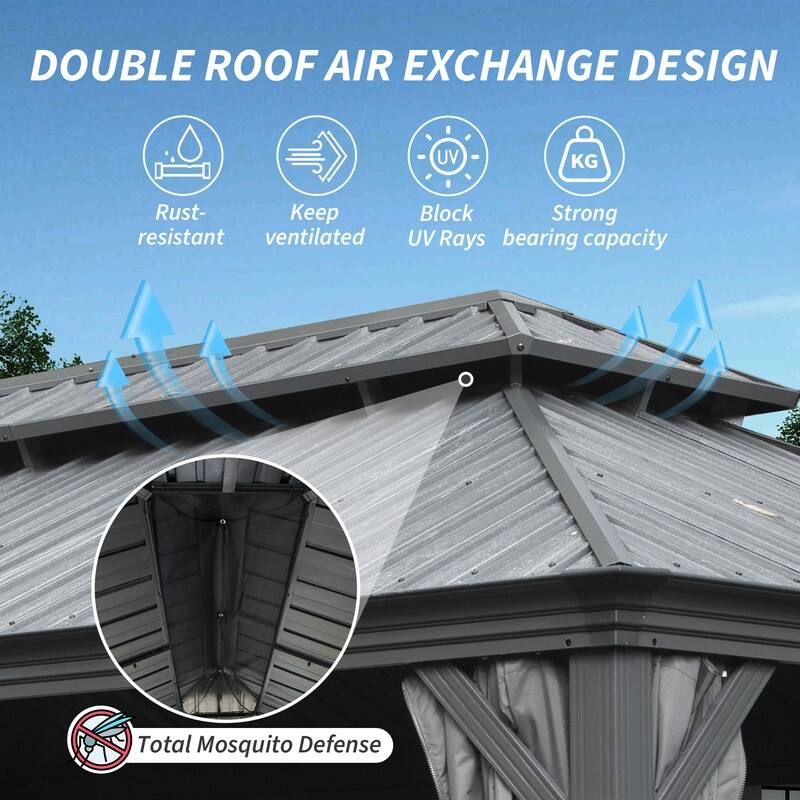 Domi Hardtop Gazebo with Galvanized Steel Double Roof and Aluminum Frame