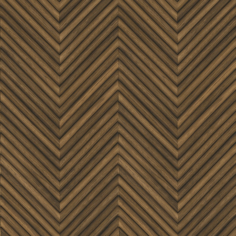 Galerie Wallcoverings Woods and Wicker Collection Herringbone Wood Effect Matte Finish Vinyl on Non-woven Wallpaper Roll - Dark Brown