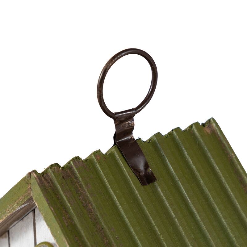 Glitzhome 8.75"H Distressed Solid Wood Decorative Outdoor Garden Birdhouse with 3D Flower