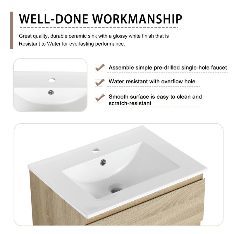 Bathroom Vanity With Sink In 24/30/36 Inch, Floating Bathroom Vanity With Soft Close Drawer