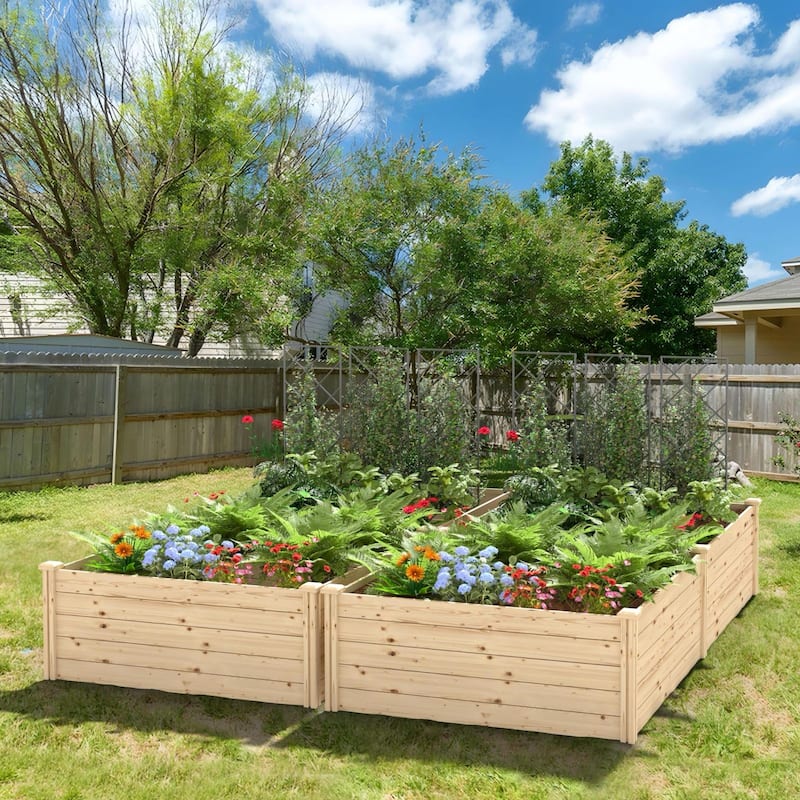 VEIKOUS Natural Wood Raised Garden Bed, Outdoor Planter Box for Vegetables, Flowers, Herbs, Natural Brown