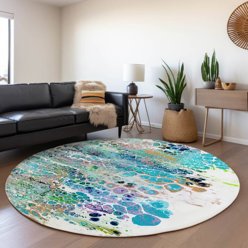 Premium Washable Super Soft Abstract Contemporary Mayfield Rug - Multi - 8' x 8' - Round