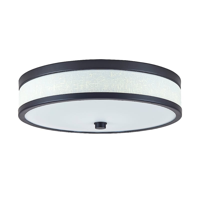 LED ceiling lamp with white linen acrylic shade - Oil Rubbed Bronze - 3.75"H x 12"W x 12"D