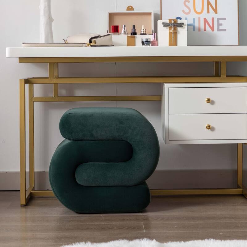 S-shape Ottoman Makeup Stool Footstool （Teddy/Velvet） - Dark Green Velvet