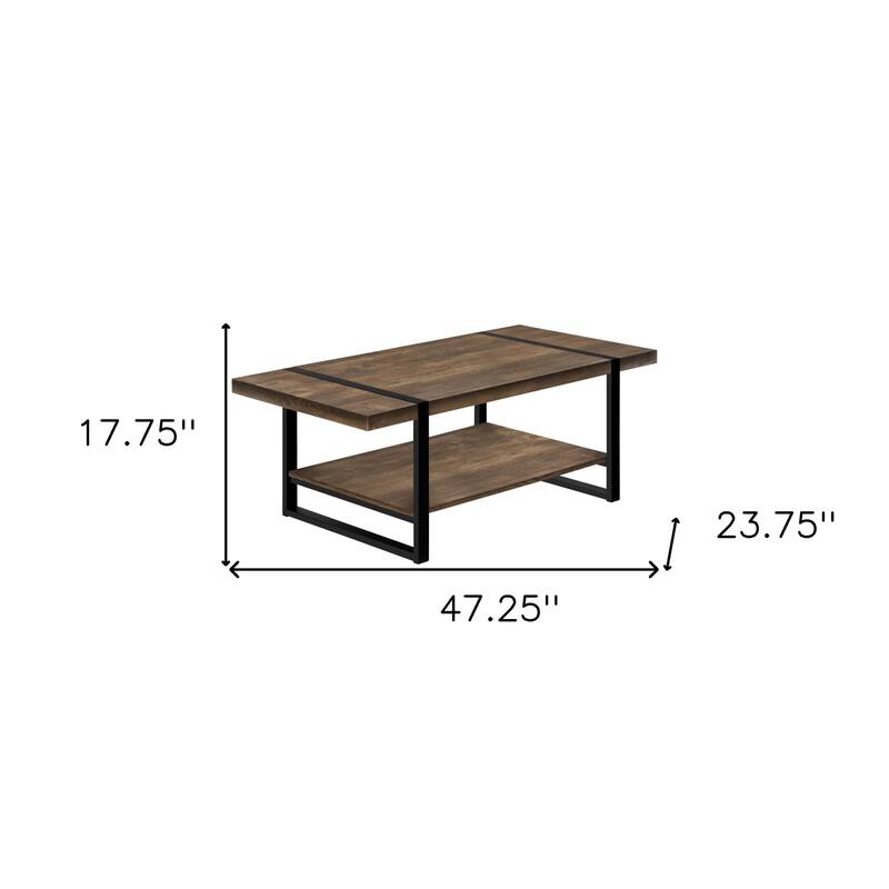 47 Inch Rectangular Coffee Table with Shelf for Living Room Storage - 47.25” x 23.75” x 17.75”