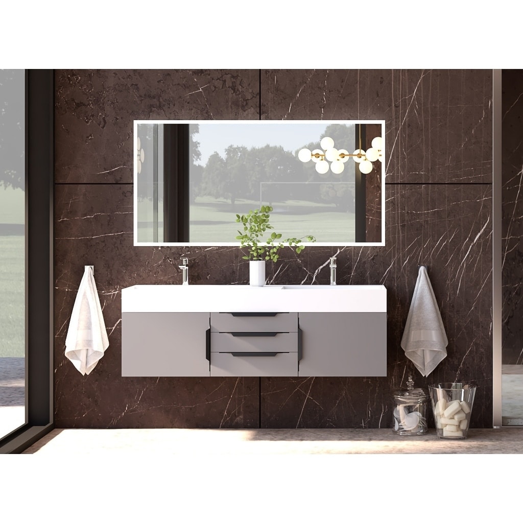 Amazon 60" Wall Mounted Bathroom Vanity Set w/ White Top