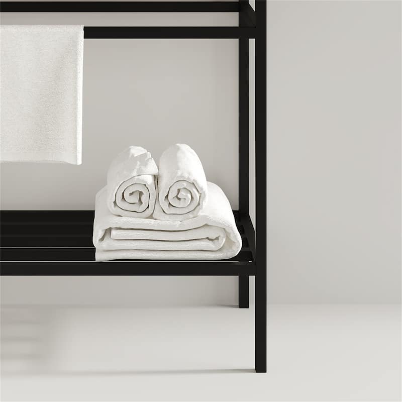 24" Bathroom Vanity Set with Ceramic Basin and Storage Shelves (No Faucet)