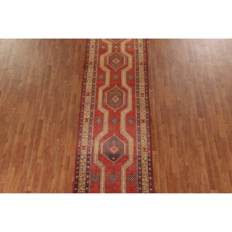 Vegetable Dye Ardebil Persian Runner Rug Hand-knotted Wool Carpet - 3'3"x 12'8"