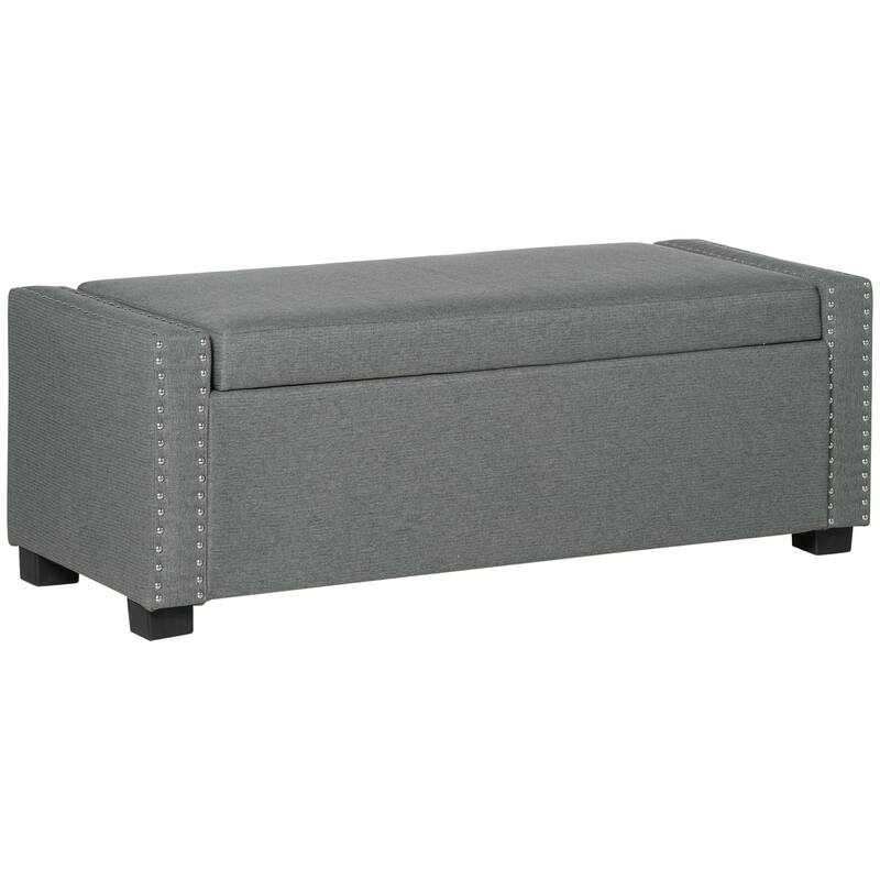 HOMCOM Nailhead Trim Upholstered Flip Top Storage Bench, Fabric Ottoman for Bedroom, or Living room - 47.25"x19.75"x17.25"