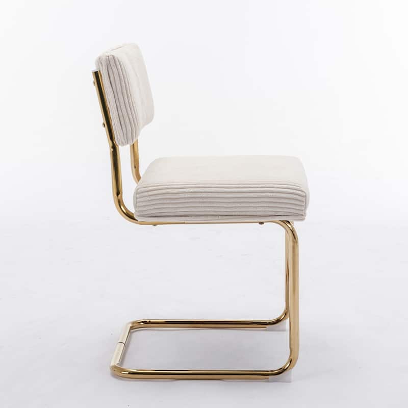 Modern Corduroy Fabric Dining Chairs w/ Gold Metal Base Side Chairs Accent Armless Kitchen Chairs Set of 2 - Black
