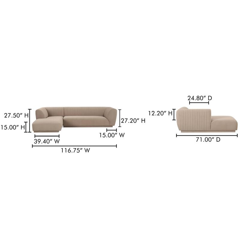 NADAAL STUDIOS Iona, Left Hand Facing Upholstered Sectional, Brown - 116.75 X 71 X 27.5
