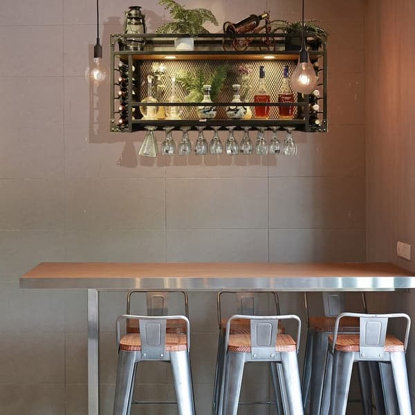 Hanging Wine Rack with Glass Holder,Adjustable Ceiling Bar Wine Glass Rack,  for Bar Cafe Kitchen - Bed Bath & Beyond - 42500276