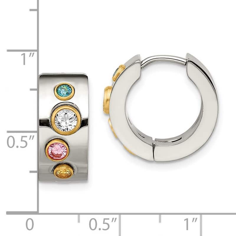 Curata Stainless Steel Polished Multicolor CZ Cubic Zirconia 7x10mm Hinged Hoop Earrings