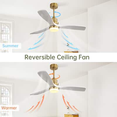 52 Inch Ceiling Fan With Dimmable Led Light 3 Solid Wood Blades Remote Control Reversible DC Motor For Living Room - Gold