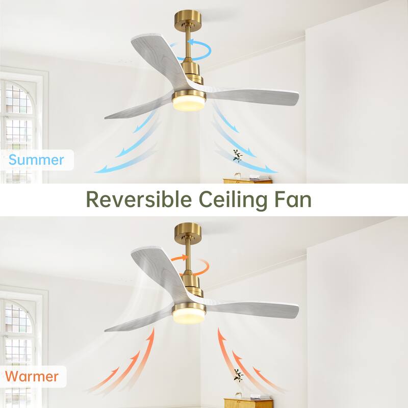 52 Inch Wood Ceiling Fan with Dimmable LED Light & Remote Control, Reversible DC Motor Ceiling Fan for Living Room