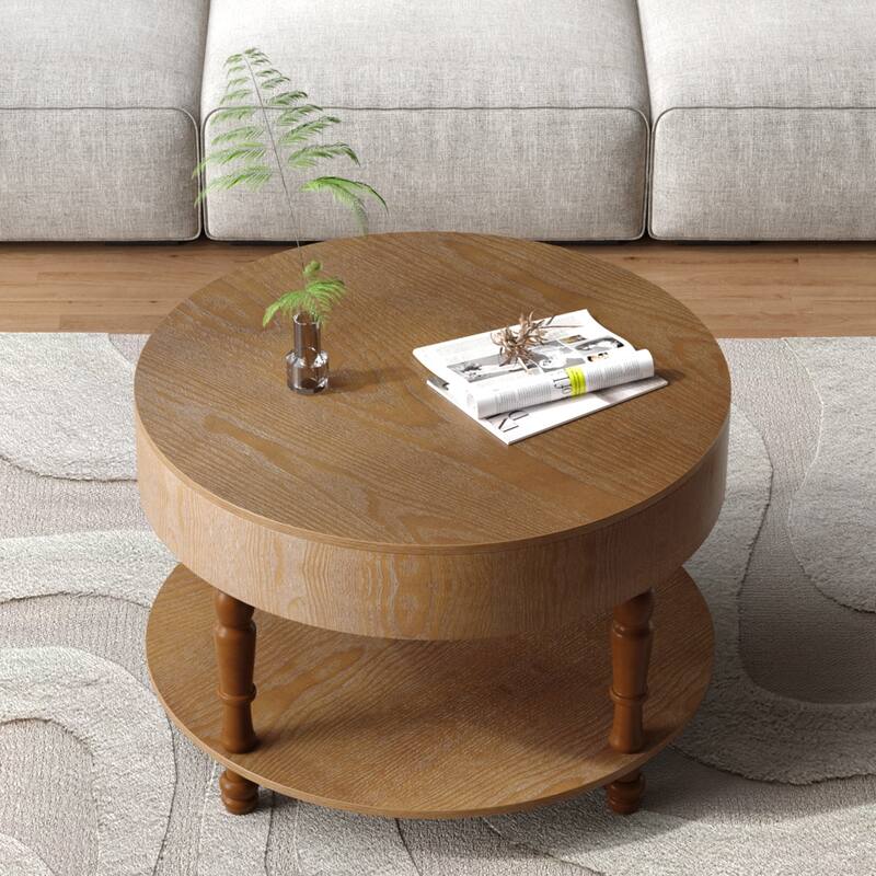 1.5" Round Coffee Table with Dual Storage - Modern Living Room Table with Hidden Compartment & Adjustable Leveling Feet