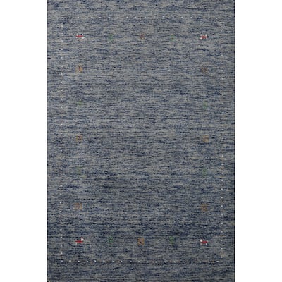 Blue Tribal Gabbeh Rug Hand-Knotted Modern Wool Carpet - 3'11" x 5'10"