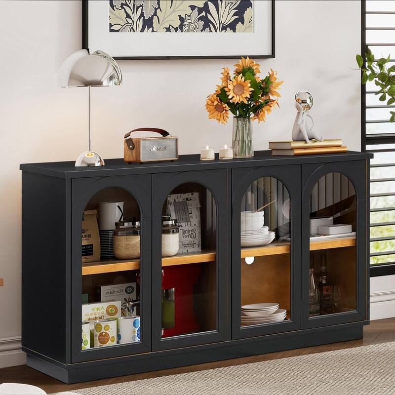 57.7" Large Sideboard Buffet Cabinet with Adjustable Shelves and Glass Doors for Kitchen and Dining Room