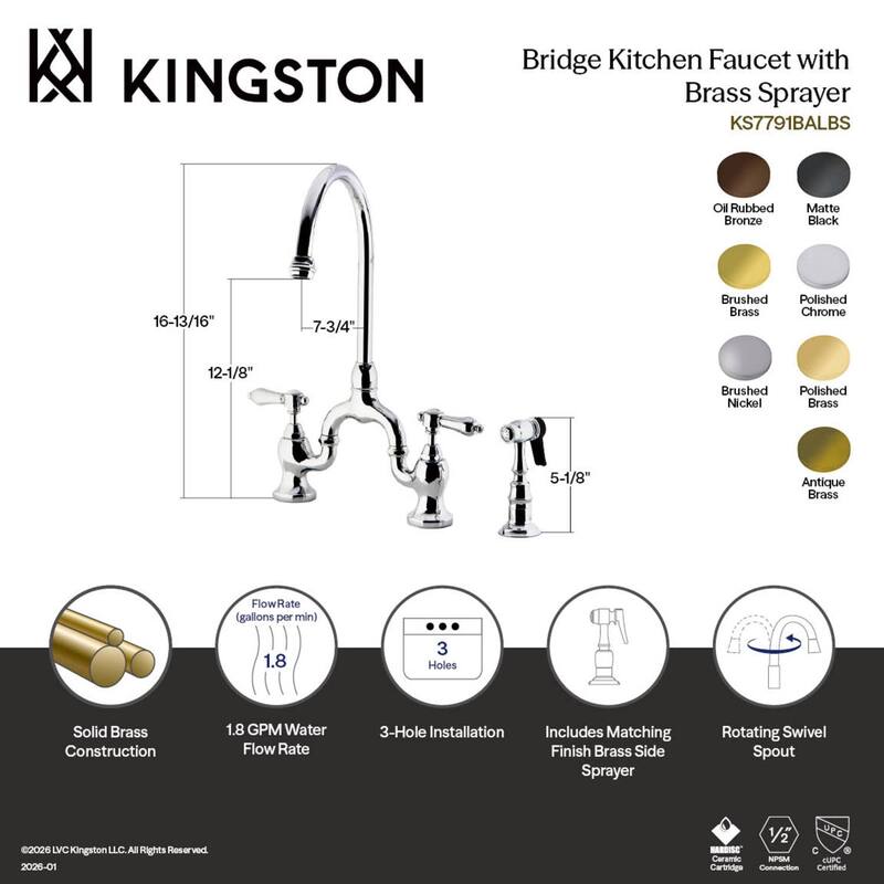 Kingston Brass Heirloom Bridge Kitchen Faucets with Brass Sprayer