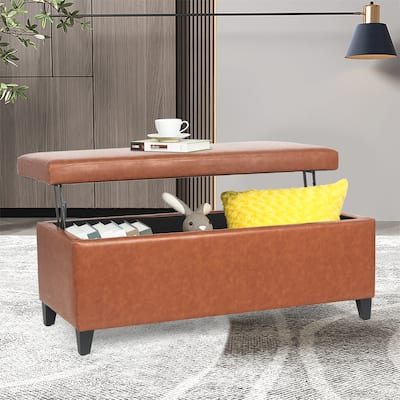Adeco Modern Ottoman Footrest Fabric Lift Top Storage Ottoman Bench