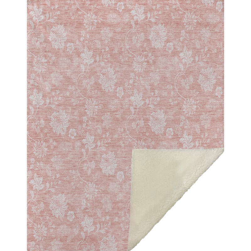 Premium Machine Washable Traditional Floral Sherpa Throw Blanket