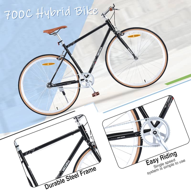 Single Speed Retro style 700C Road Bike For men women's City Bicycle, Steel Frame